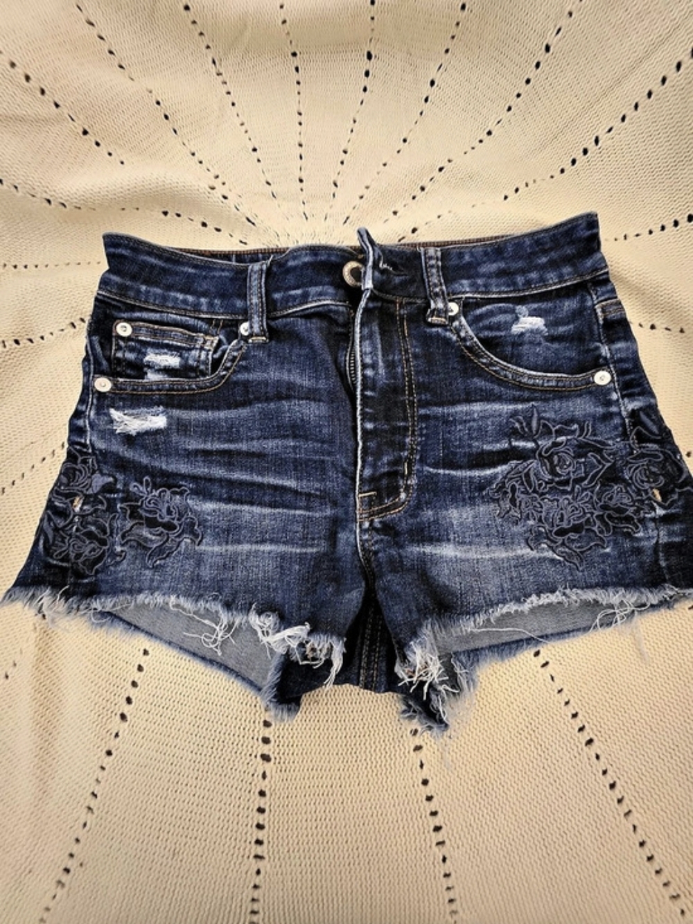 American Eagle Outfitters American Eagle Floral Rose Embroidered Denim Cutoff